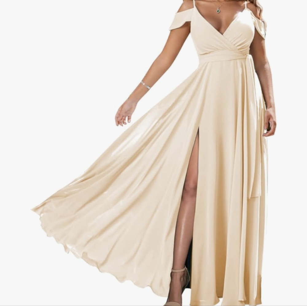 Champagne colored bridesmaids formal dress
